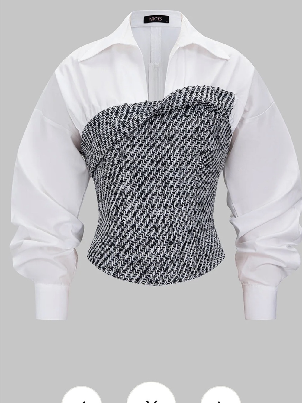 White Poplin Blouse with Black & White Tweed Corset